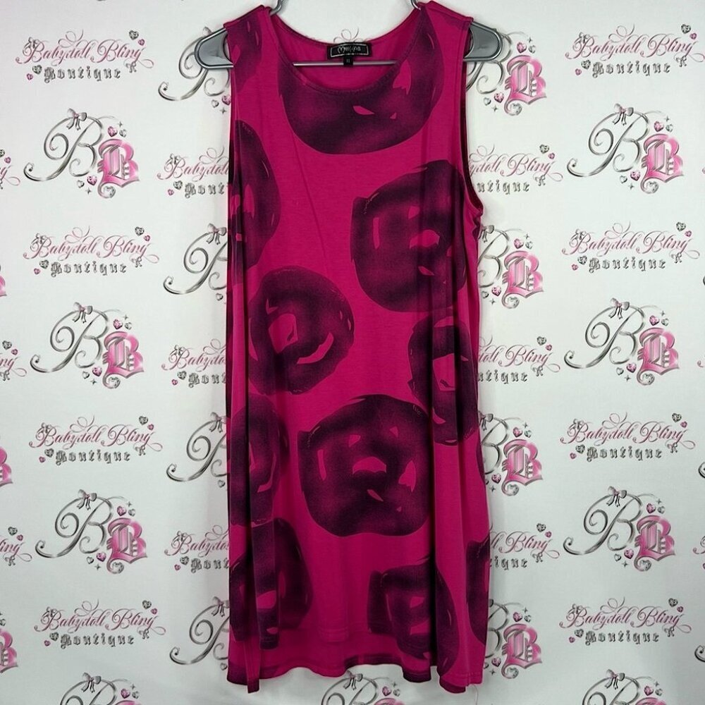 Minkas mini dress abstract round Stylish Sleeveless Fuchsia Black long Tank Top